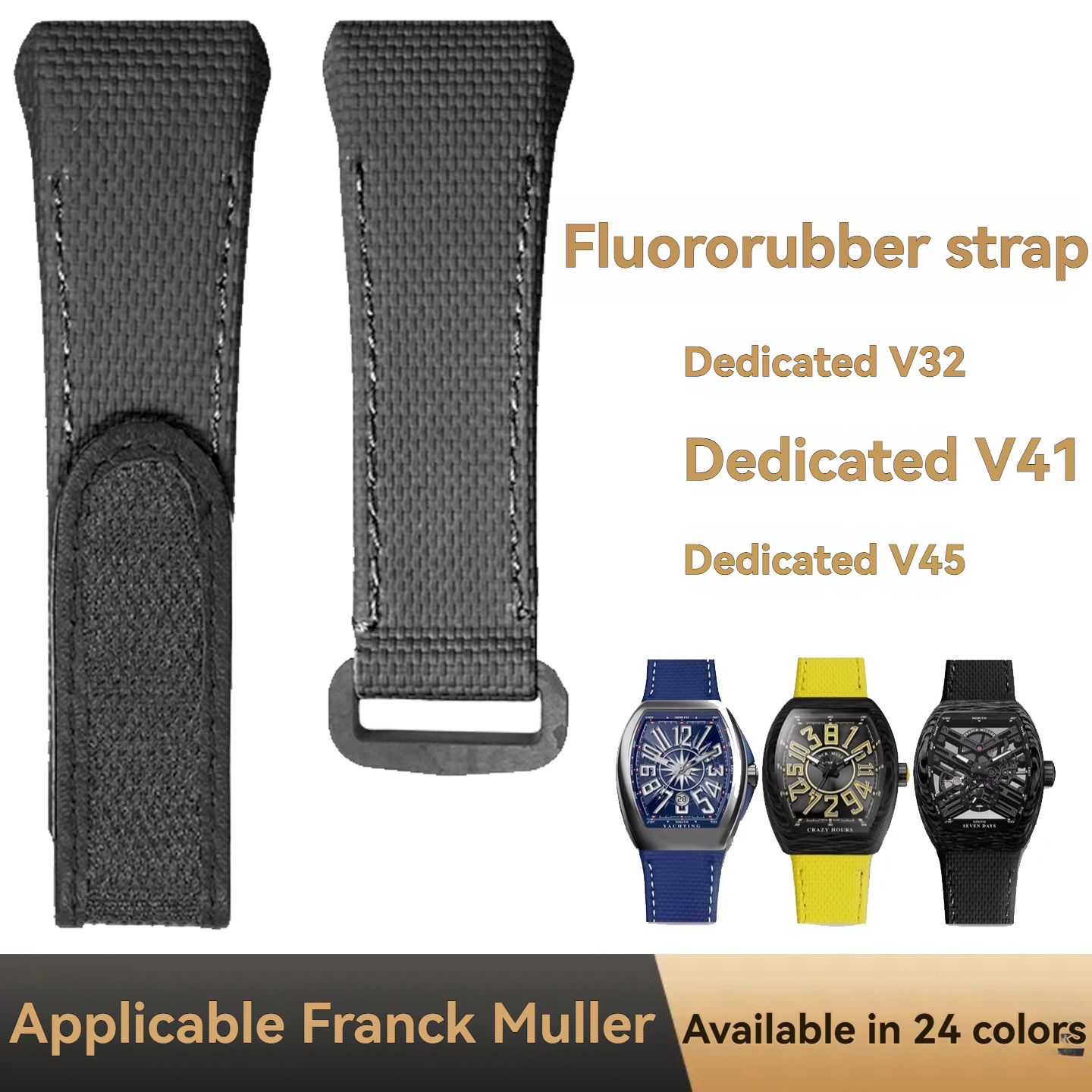 Leather Watch Strap - For Franck Muller V45 Fluororubber Strap