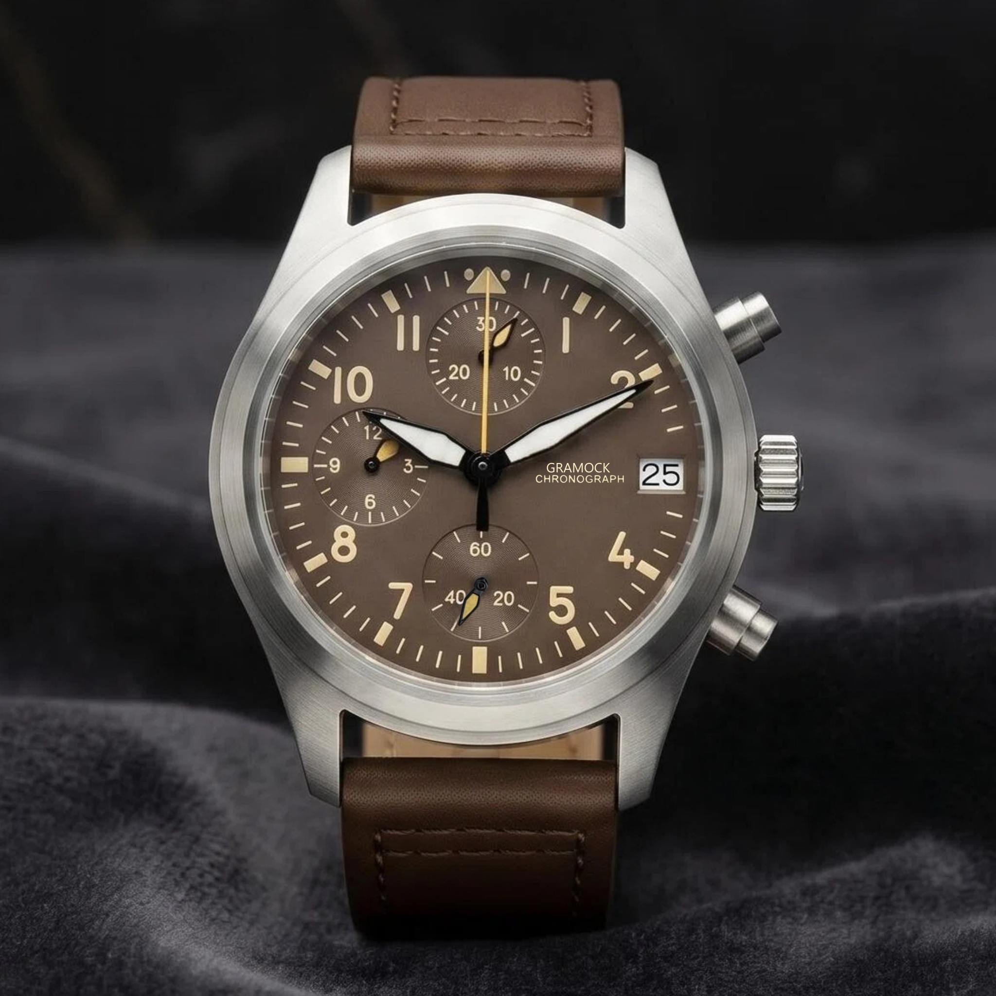 Leather Watch Strap - Men's 38mm Steel Dive Vintage Pilot