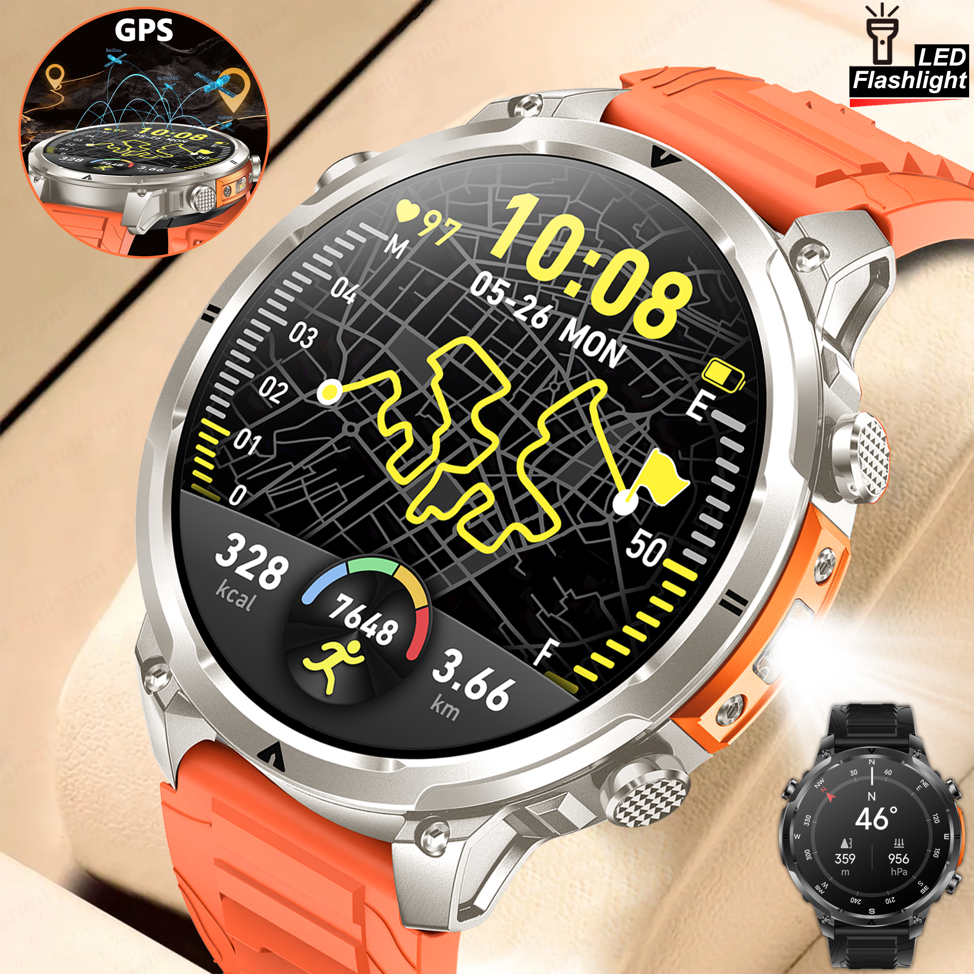 Smartwatch Watches For Men With Gps - Outdoor GPS Sports Smart Watch 1.7-Inch