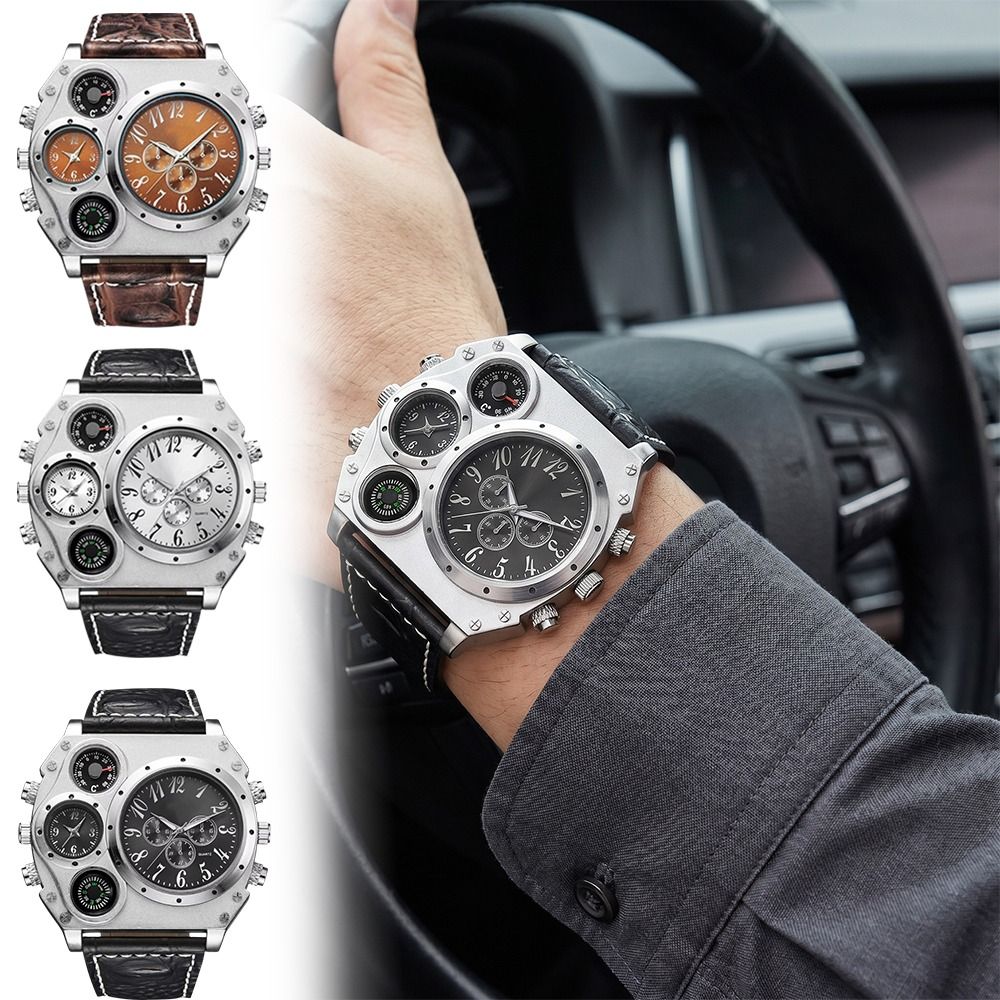PU Leather Strap Big Face Watc - Luminous Dial Face 评论和价格