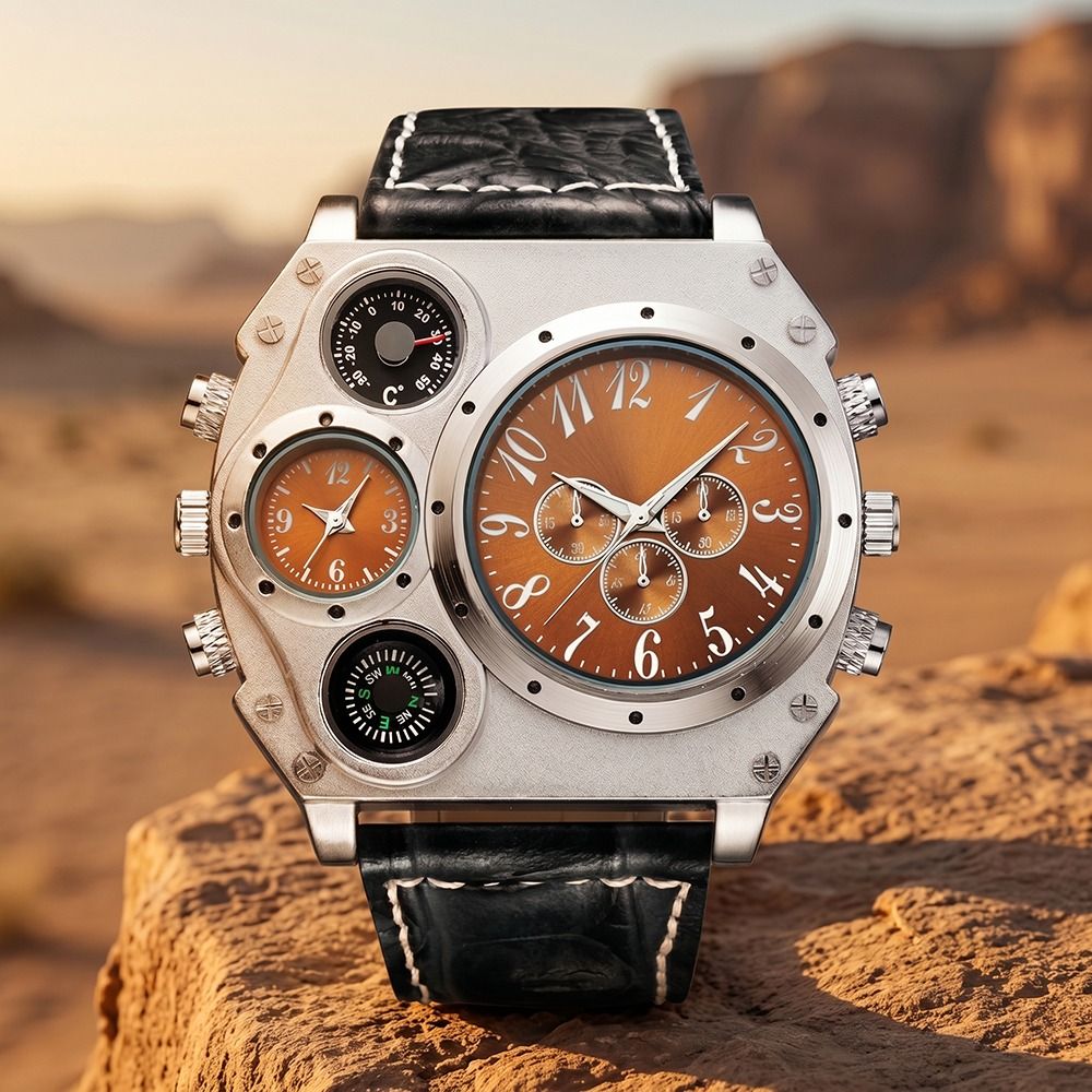 PU Leather Strap Big Face Watc - Luminous Dial Face 评论和价格