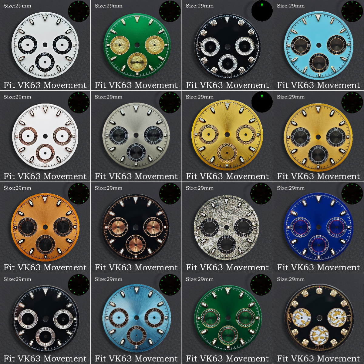 VK63 29mm Dial Watch Hands Gre - Luminous Dial Face 评论和价格
