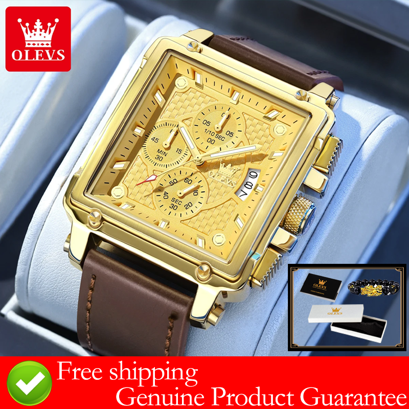OLEVS brand mens watches water - Leather Watch Strap 评论和价格