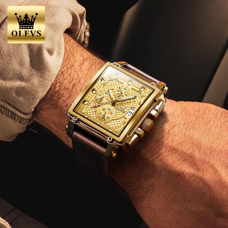 OLEVS brand mens watches water - Leather Watch Strap 评论和价格