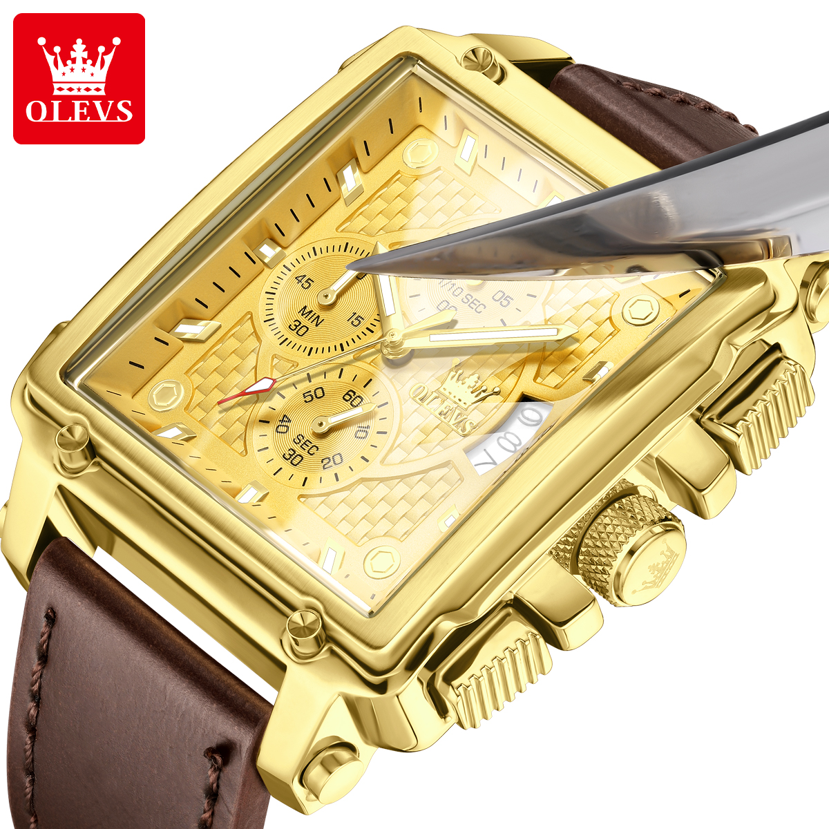 OLEVS brand mens watches water - Leather Watch Strap 评论和价格